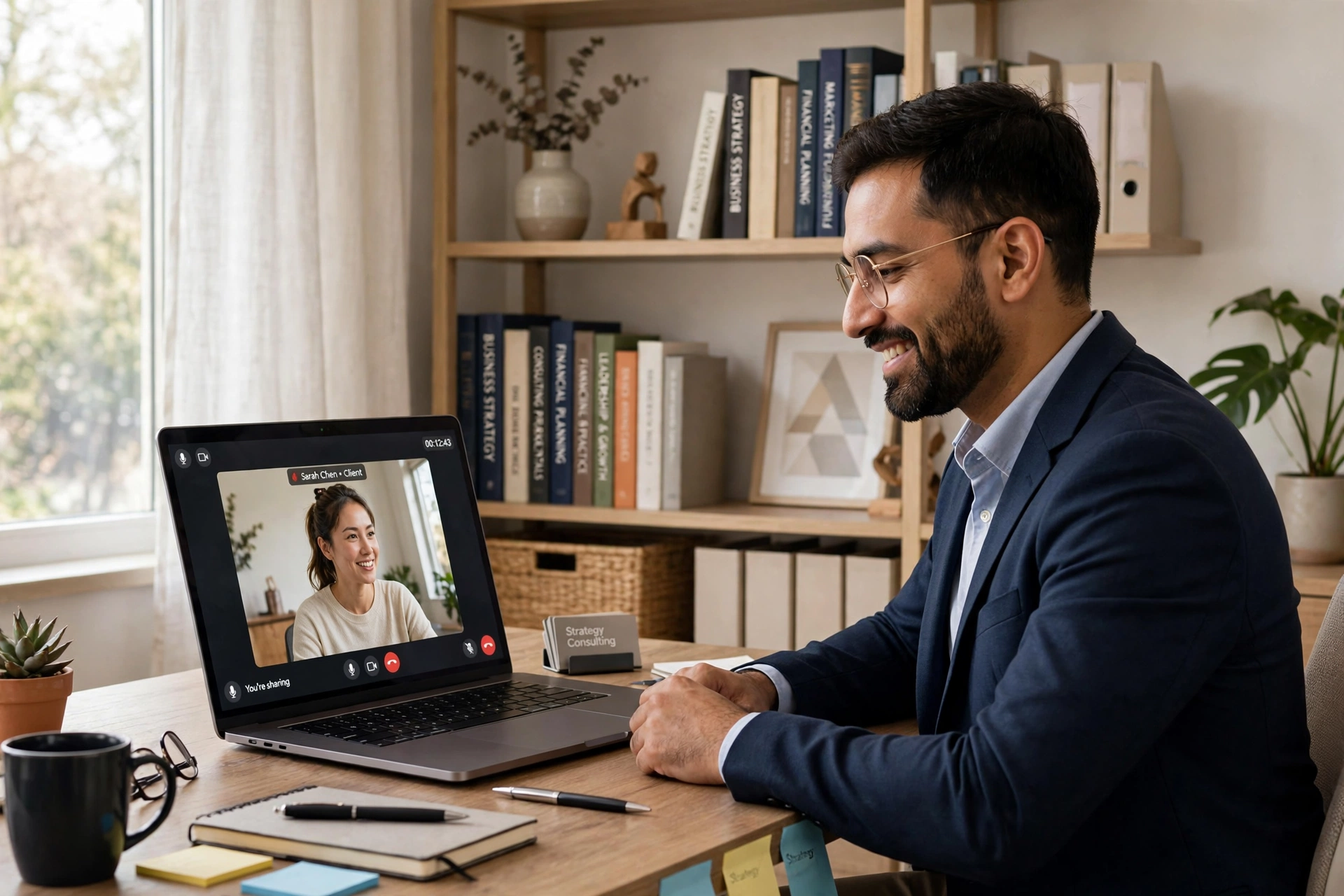 Finance consultant on a video call with a client